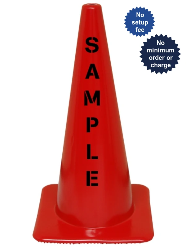 Red 28\" 7.0 Lb Flow Molded Traffic Cone with Custom Stencil