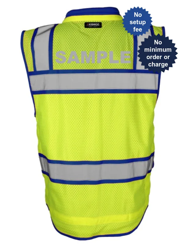 Kishigo Color Contrast High Performance Surveyors Lime \u0026 Blue, Class 2 Safety Vest, 2XL with Custom Reflective Text