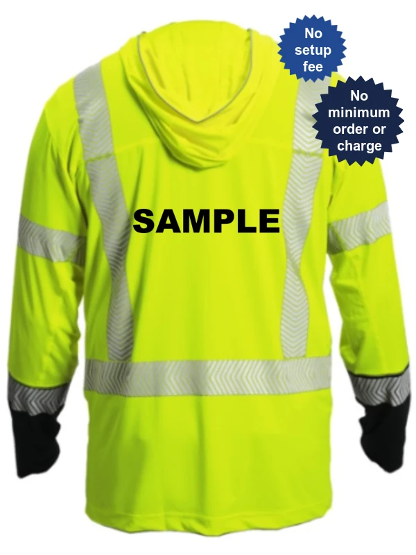 Kishigo, Lime Cool Touch Long Sleeve Hoodie T-Shirt, Large, Class 3, w/ Custom Black Lettering