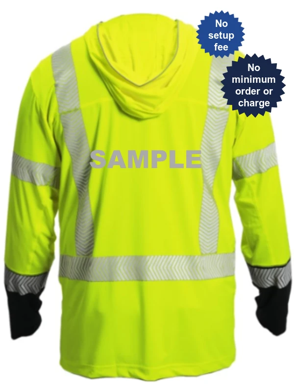 Kishigo, Lime Cool Touch Long Sleeve Hoodie T-Shirt, 4Xl, Class 3, w/ Custom Reflective Lettering