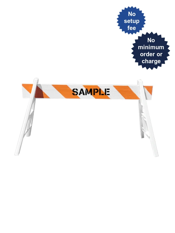 Two (2) Cortina Economy A-Cade Legs \u0026 One (1) 6\u0027 X 1\" Rail w/Orange \u0026 White EG Reflective Sheeting On One (1) 1 Side \u0026 Custom Lettering On One (1) Side Of The Rail