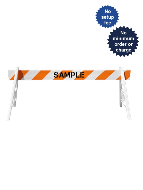 Two (2) Cortina Economy A-Cade Legs \u0026 One (1) 8\u0027 X 1\" Rail w/Orange \u0026 White HI Reflective Sheeting On One (1) 1 Side \u0026 Custom Lettering On One (1) Side Of The Rail