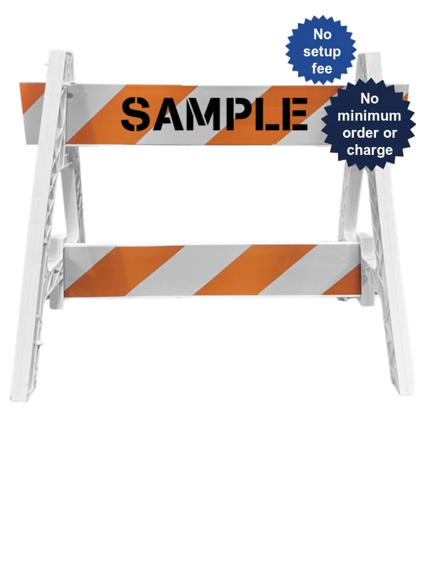 Two (2) Cortina Economy A-Cade Legs \u0026 Two (2) 4\u0027 X 1\" Rails w/Orange \u0026 White HI Reflective Sheeting On One (1) 1 Side \u0026 Custom Lettering On One (1) Side Of The Rail