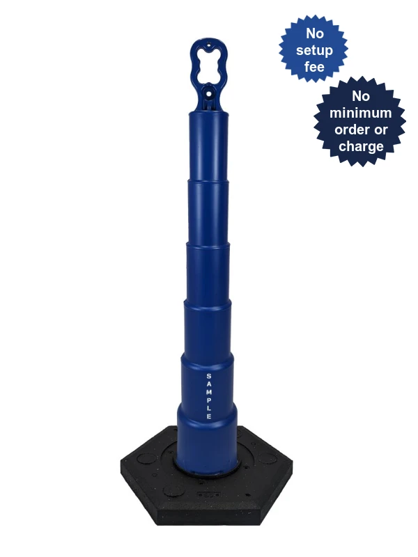42\" Blue Ez-Grab Channelizer 16 lbs Base w/ Custom Lettering