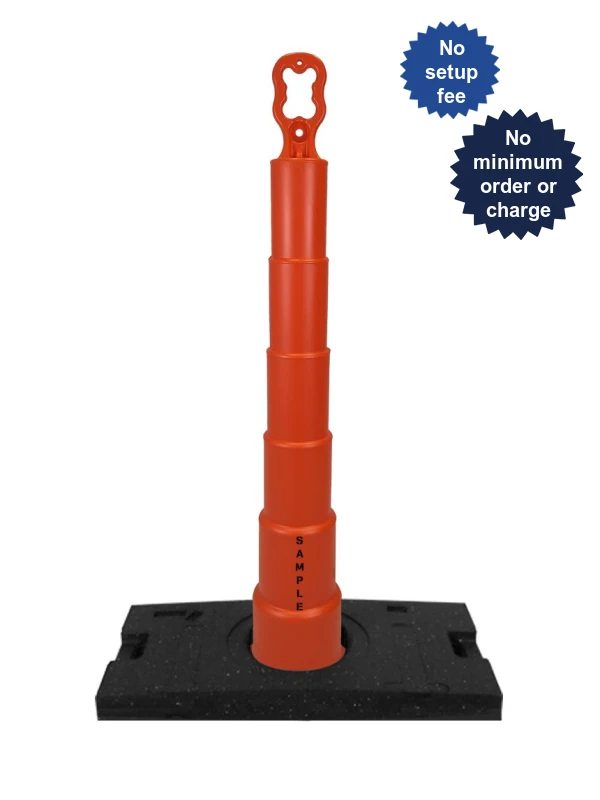 Orange 42\" Ez-Grab Channelizer Orange w/ 30 lbs Base \u0026 2X Custom Lettering