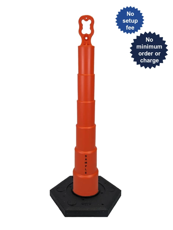 Orange 42\" Ez-Grab Channelizer Orange w/ 16 lbs Base \u0026 Custom Lettering