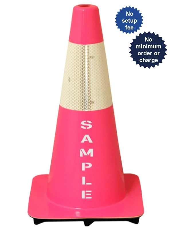 Pink 18\" Flow Molded Traffic Cone w/6\" Reflective Collar \u0026 Custom Stencil
