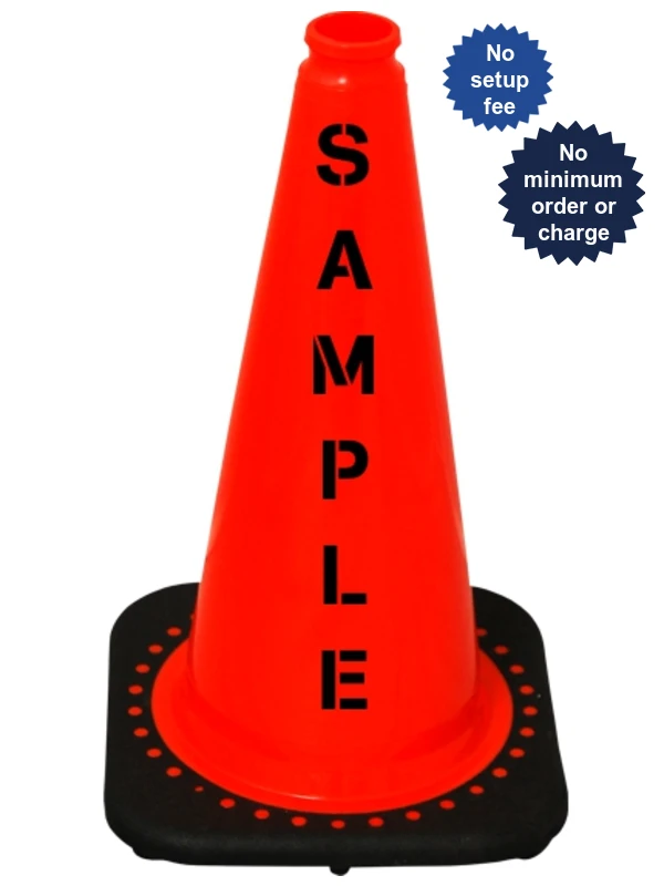 Orange 18\" Black Base Cone with Double Sided (2X) Custom Stencil