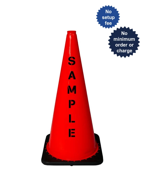 Orange 28\" 5.5 Lb. Black Base Cone with Double Sided (2X) Custom Stencil
