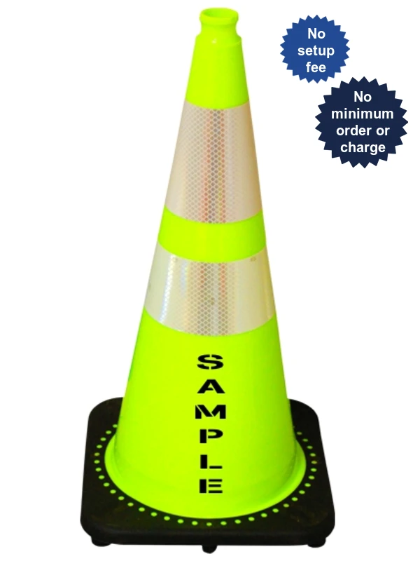 Lime 28\" 7.0 Lb. Black Base Cone, 6\" \u0026 4\" Reflective Collars and Double Sided (2X) Custom Stencil