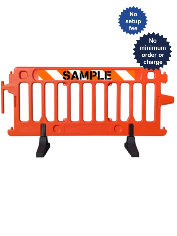6\u0027 Long X 39 1/2\" Tall, Plasticade Crowdcade Crowd Control System, Orange w/ EG Sheeting On One (1) Side w/ Double Sided (2X) Custom Lettering