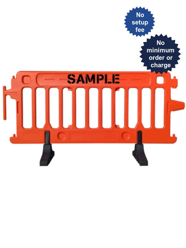 6\u0027 Long X 39 1/2\" Tall, Plasticade Crowdcade Crowd Control System, Orange w/ Double Sided (2X) Custom Lettering