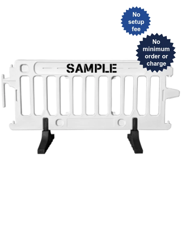 6\u0027 Long X 39 1/2\" Tall, Plasticade Crowdcade Crowd Control System, White w/ Double Sided (2X) Custom Lettering