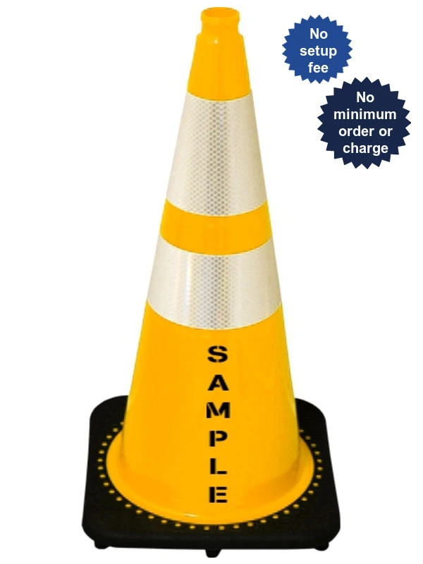 Yellow 28\" 7.0 Lb. Black Base Cone, 6\" \u0026 4\" Reflective Collar and Custom Stencil