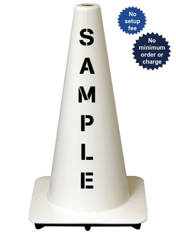 White 18\" Flow Molded Traffic Cone w/Custom Stencil