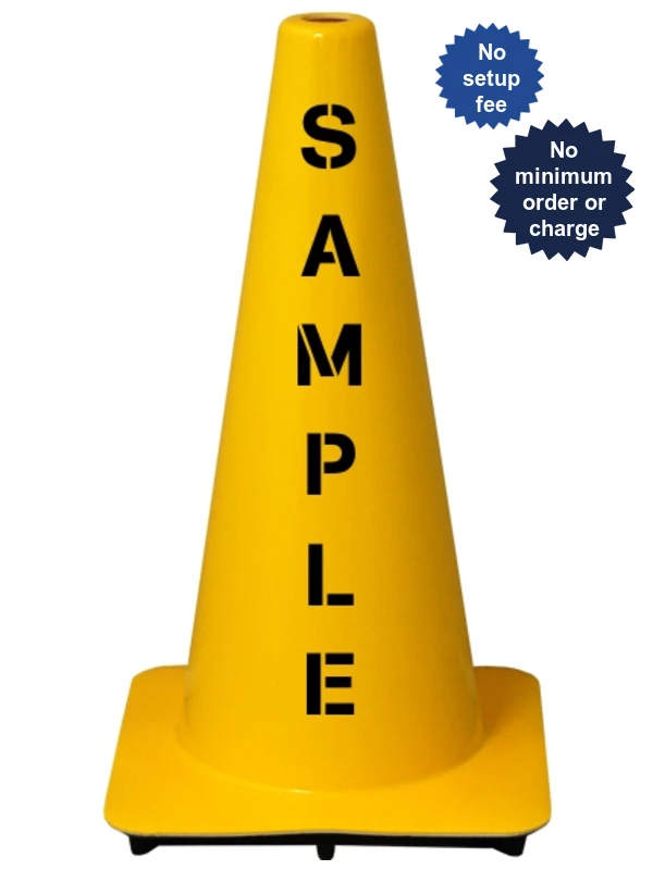 Yellow 18\" Flow Molded Traffic Cone w/Custom Stencil