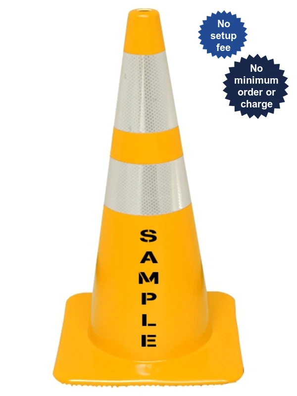 Yellow 28\" Flow Molded Cone with 6\" \u0026 4\" Reflective Collars with Custom Stencil