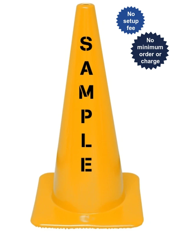 Yellow 28\" 7.0 Lb Flow Molded Traffic Cone with Custom Stencil