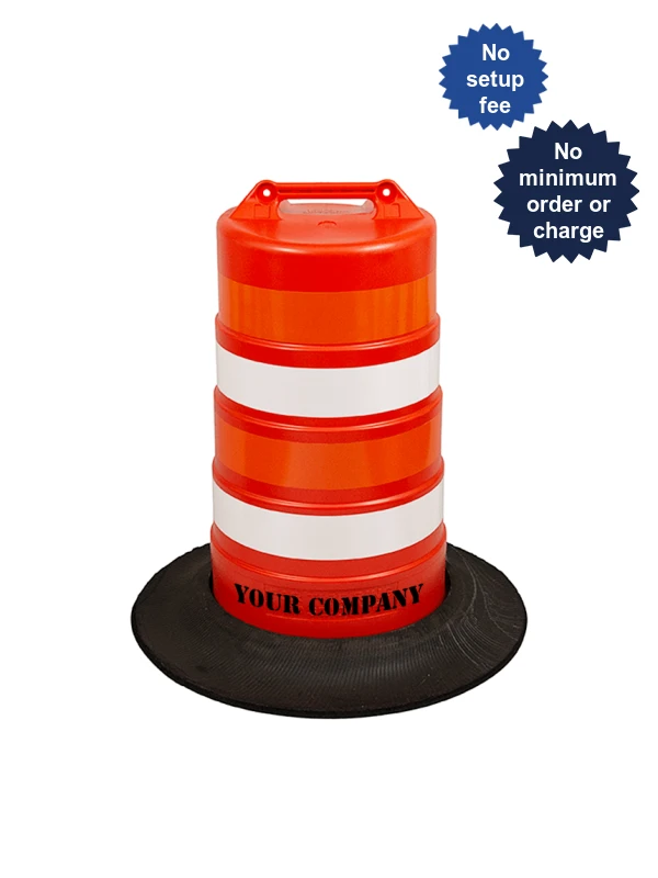 37\" Tall Channelizer Drum w/Four 4\" EG Reflective Stripes, Recycled Tire Wall Base \u0026 Custom Stencil
