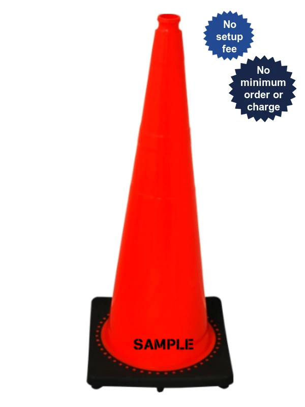 36\" Extra Heavy 15 lbs Traffic Cones JBC Black Base Lettering Single Side