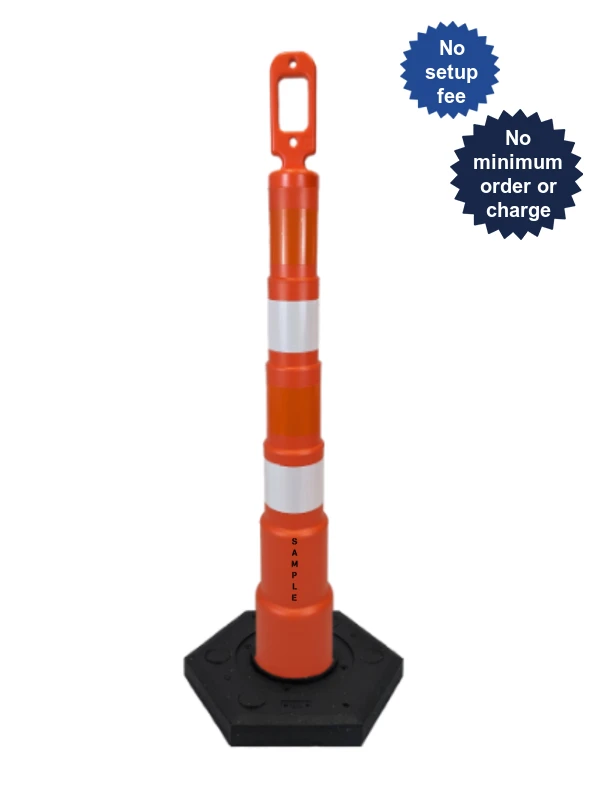 Cortina 42\" Grip-N-Go Orange Channelizer w/ Four (4) Engineer Grade (EG) Reflective Collars (Owow), 30 lbs Rubber Base \u0026 Custom Lettering