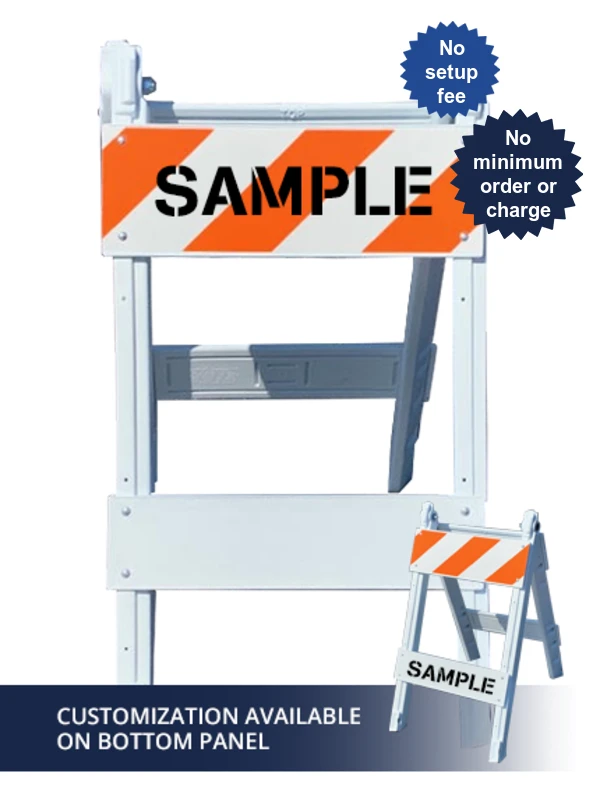 45\" H X 24\" W Folding Plastic Type I Barricade w/EG Reflective Sheeting \u0026 Custom Lettering Two Side