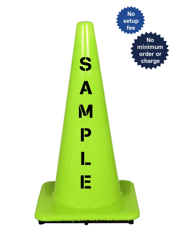 lime 28 inch traffic cones no reflective collars  lettering single side 
