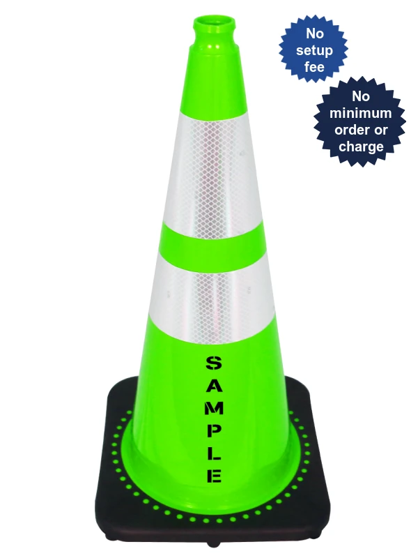 Lime 28\" 7 lbs JBC Black Base Traffic Cone 6\" \u0026 4\" Reflective Collars \u0026 Double Sided Lettering