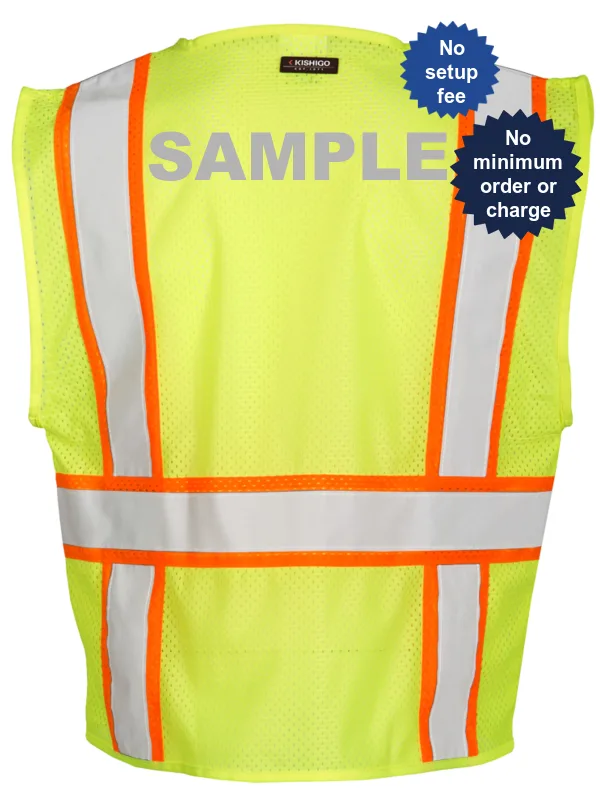 Lime, All Mesh Contrasting Class 2 Safety Vest, Large w/Custom Reflective Lettering
