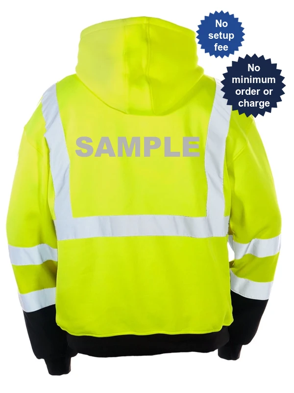 Lime, Class 3, Pullover Hoodie Sweatshirt w/Black Bottom, 2Xl w/Reflective Custom Lettering