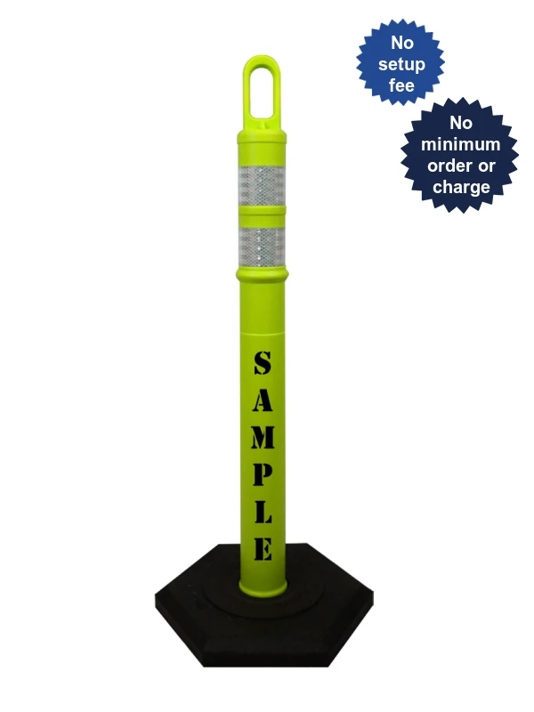 42\" Lime TrafFix Looper Tube w/ Two 3\" Reflective Collars, Custom Lettering \u0026 8 lbs Base