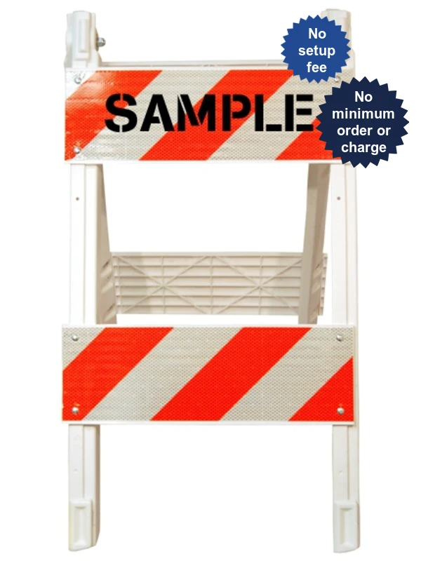 45\" H X 24\" W Folding Plastic MUTCD Type II Barricade w/HI Reflective Sheeting \u0026 Custom Lettering