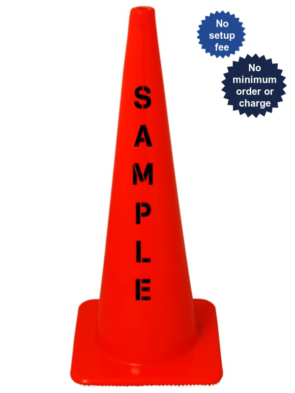 Orange 36\" Lakeside Plastics 12 lbs Heavy Duty Traffic Cone | Double Sided Custom Lettering