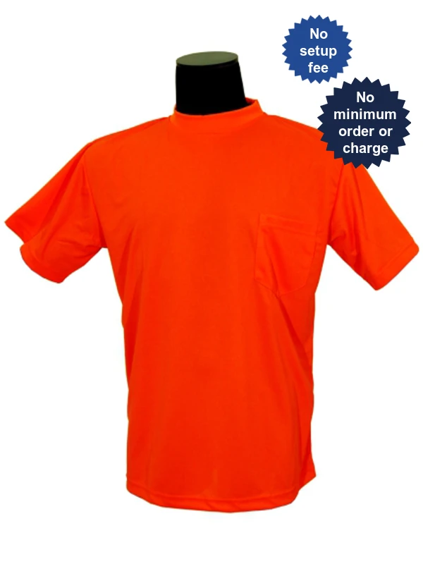 Orange, High Visibility, Microfiber Polyester T-Shirt, Large w/Non-Reflective Custom Lettering