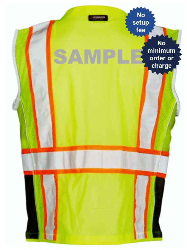 Kishigo Premium Black Series Lime, Class 2 Safety Vest, XL with Custom Reflective Text