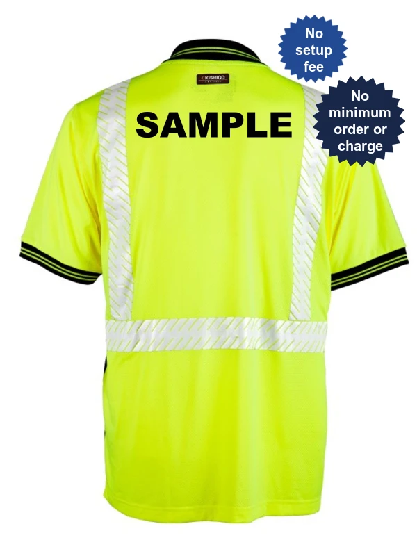 Kishigo Premium Black Series High Performance Class 2 Polo Shirt Custom Black Text Large