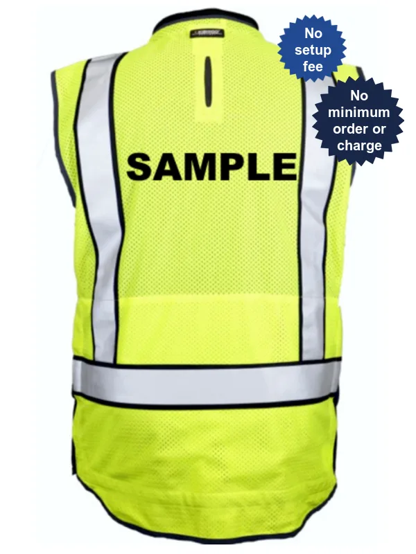Kishigo Lime and Black, Premium Black Series Tool Tethering Vest, Class 2, with Custom Black Lettering, 3XL