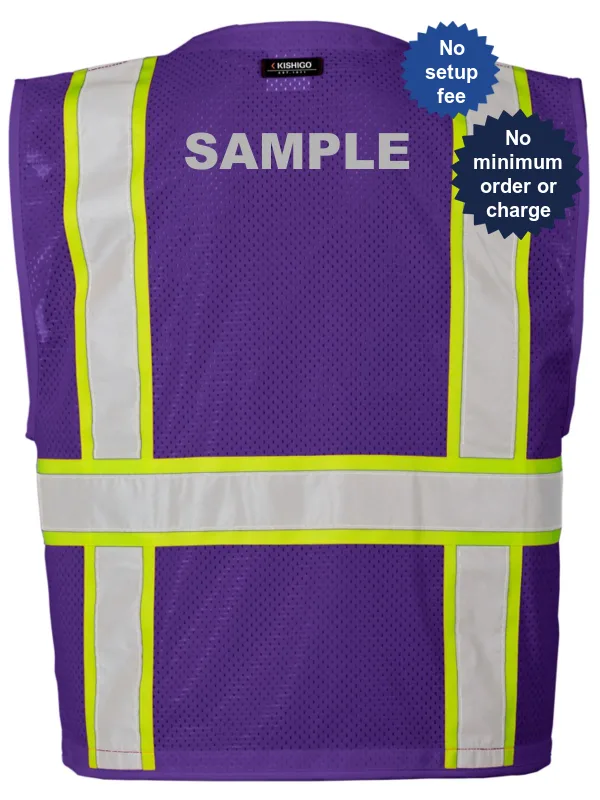 Purple, Enhanced Visibility, Multi Pocket Mesh Vest, L-Xl w/Custom Reflective Lettering