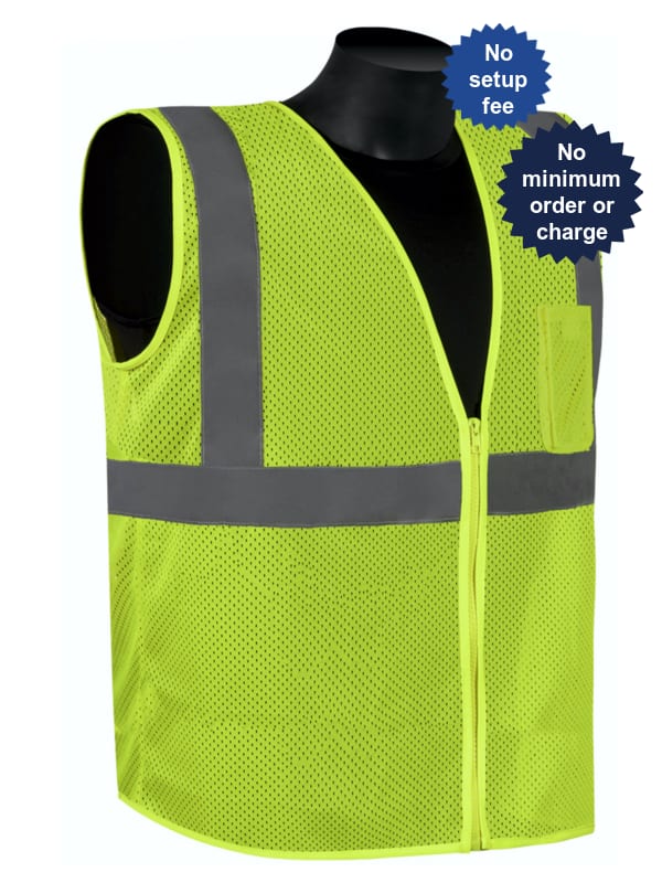 Liberty Safety HiVizgard Class 2 Economy Vest Chemically Treated For Fire Resistance, Small w/Custom Reflective Text