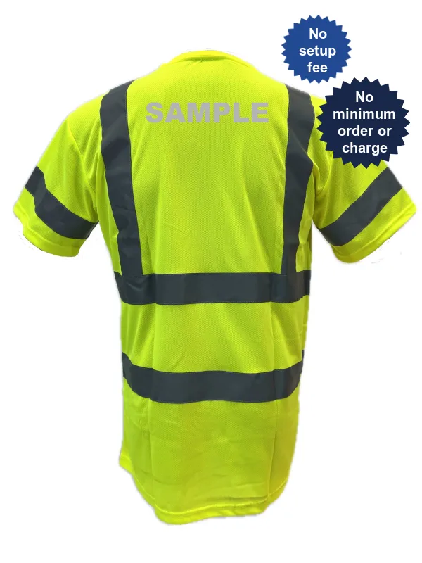 Liberty Safety Moisture Wicking Hi-Vis Short Sleeve T-Shirt, Class 3, Xl w/Custom Reflective Lettering