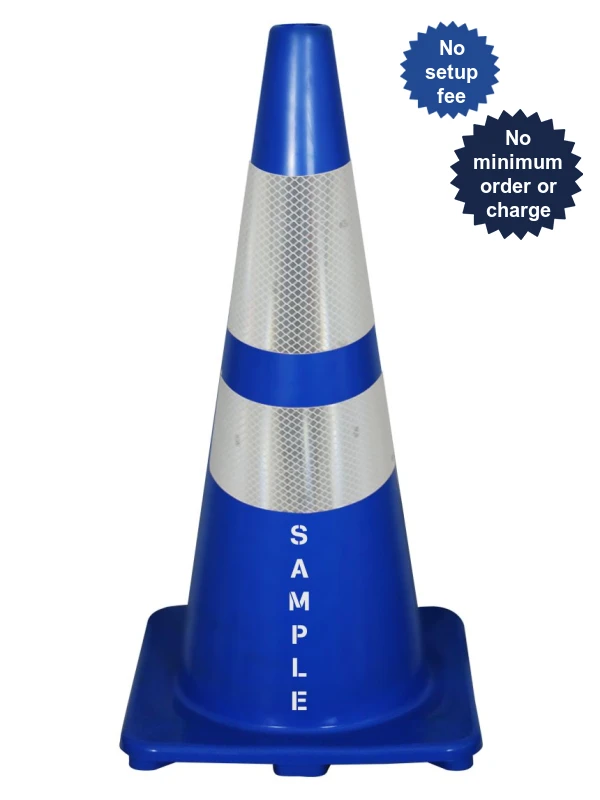 Solid Blue, 28\", 5 lbs, Economy Cone w/ 6\" \u0026 4\" Reflective Collars \u0026 Double Sided Custom Lettering