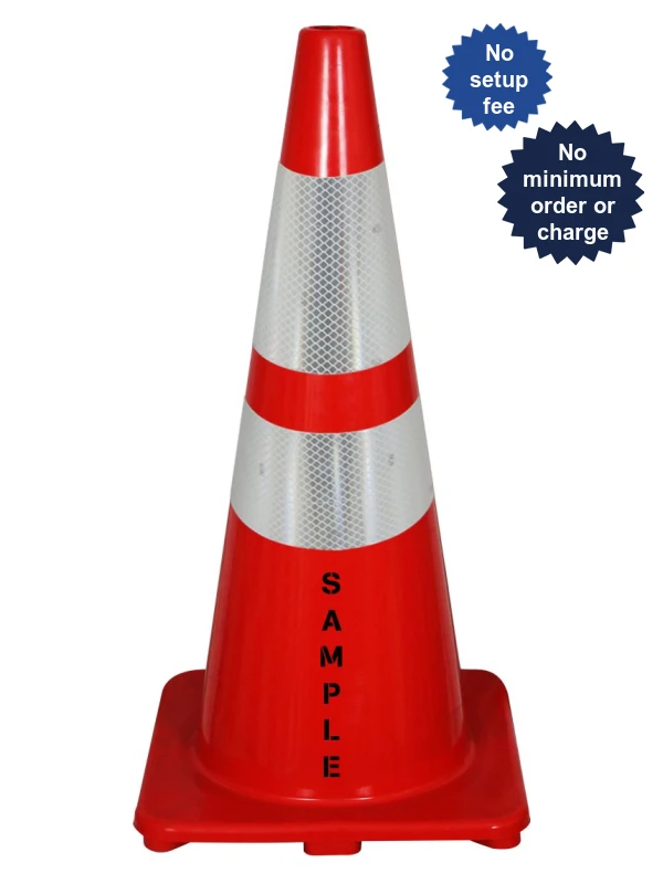 Solid Red 28\", 5 lbs, Economy Cone w/ 6\" \u0026 4\" Reflective Collars \u0026 Double Sided Custom Lettering