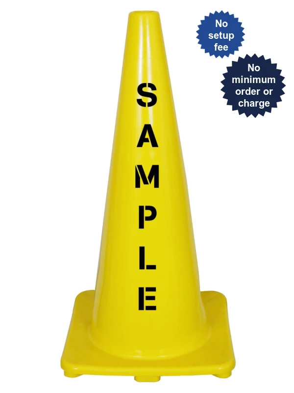 Solid Yellow 28\", 5 lbs, Economy Cone w/ Double Sided Custom Lettering