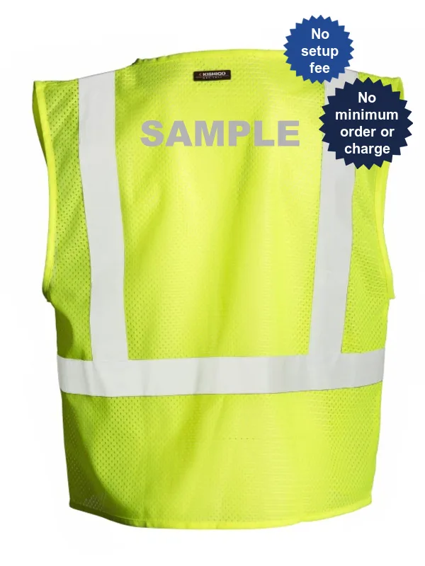 Super Saver, Lime Mesh Class 2 Vest w/4 Pockets \u0026 Velcro Closure, Xl w/Custom Reflective Text