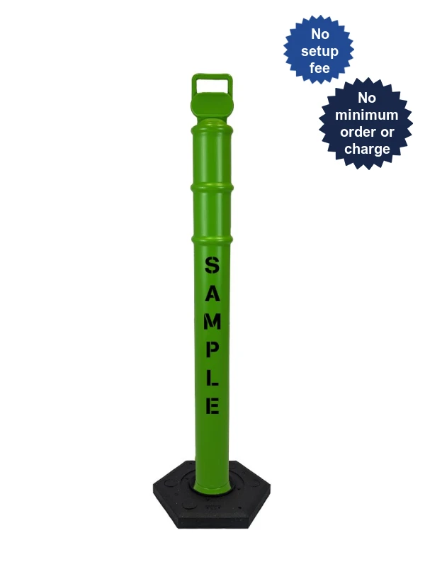 Lime 45\" Cortina EZ Grab delineator tube with 8 lb recycled rubber base \u0026 custom lettering
