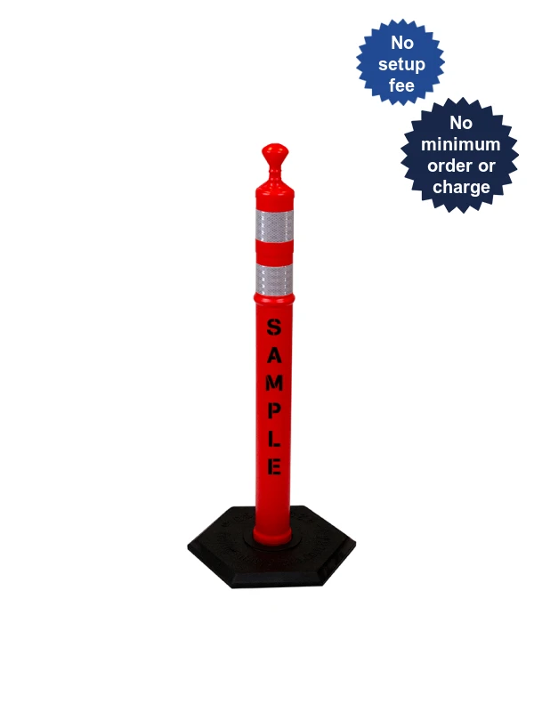 42\" ORANGE Grabber Tube w/Two (2) 3\" Reflective Collars, Double Sided (2X) Custom Stencil, 8 Lb Base