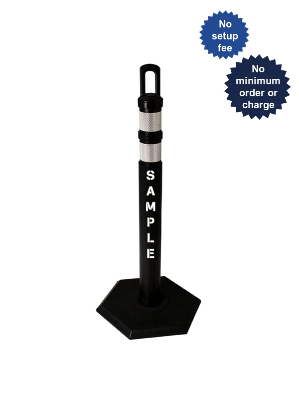 42\" BLACK \u0027JBC Arch-Top\u0027 Tube, Two 3\" Reflective Collars, 8lb Base \u0026 Double Sided Custom Stencil
