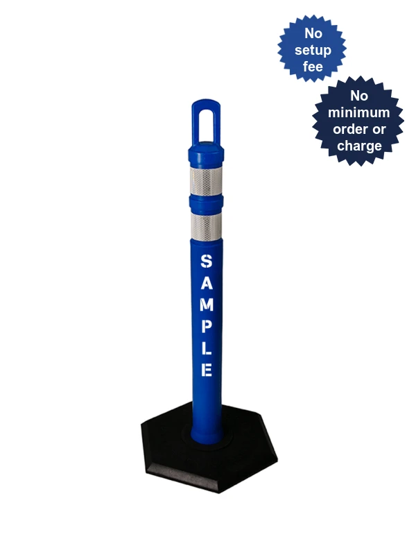 42\" BLUE \u0027JBC Arch-Top\u0027 Tube, Two 3\" Reflective Collars, 18lb Base \u0026 Double Sided Custom Stencil