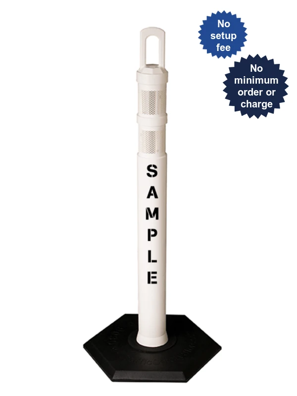 42\" White JBC Arch Top Tube, Two 3\" Reflective Collars, 18lbs Base \u0026 Double Sided Lettering
