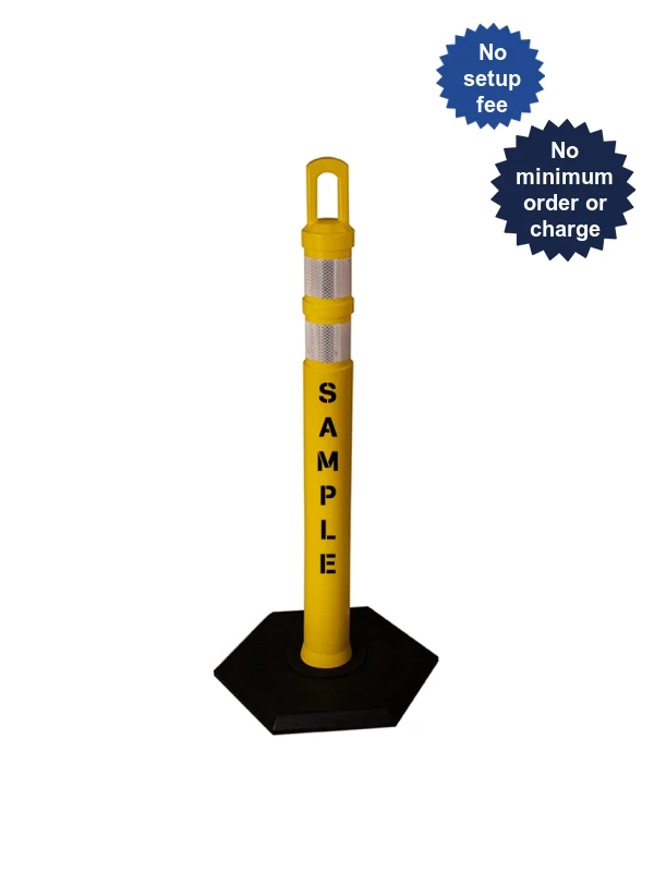 42\" YELLOW \u0027JBC Arch-Top\u0027 Tube with Two 3\" Reflective Collars, Custom Stencil \u0026 18lb Base